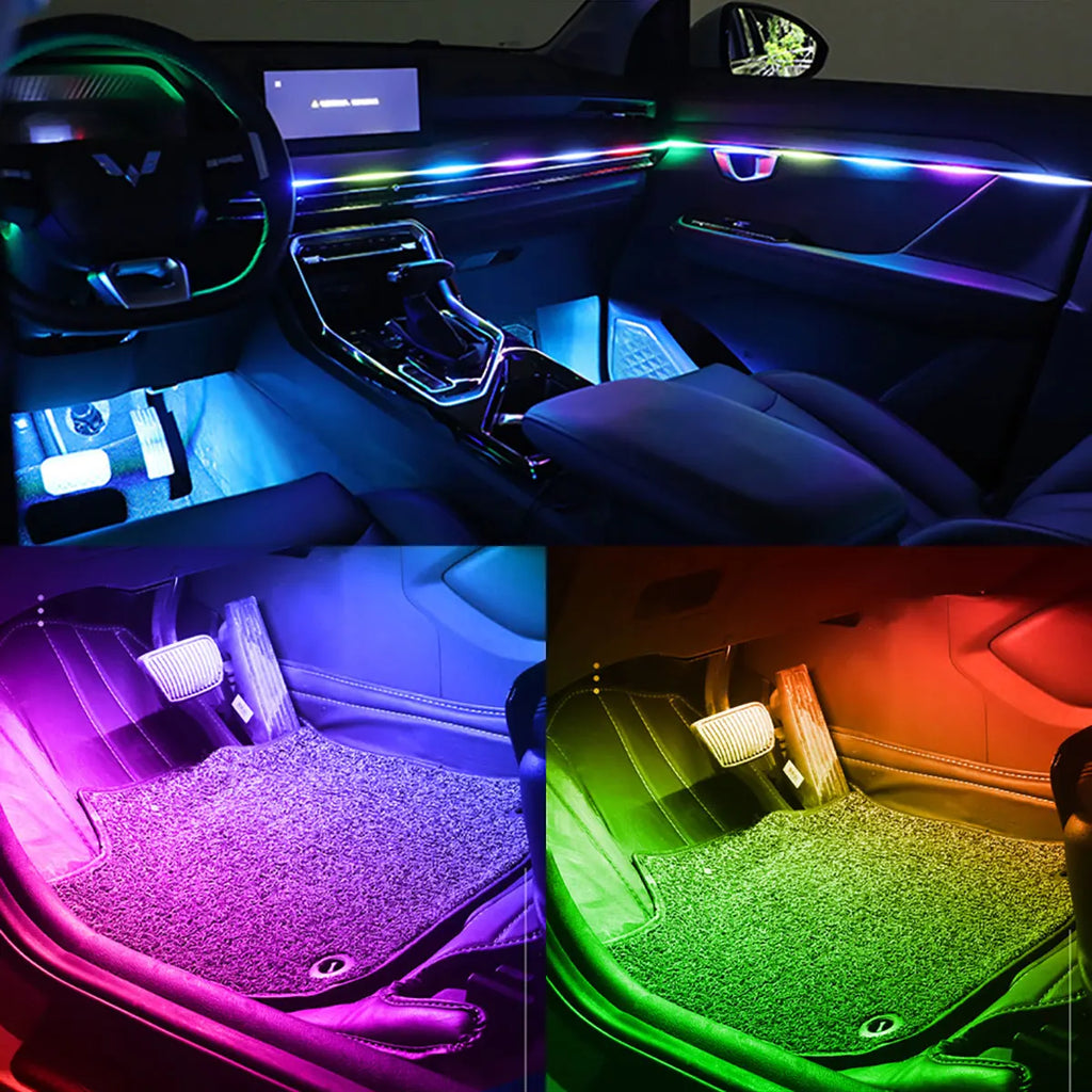 Luces Ambiente para Auto KEVANLY 10 en 1 – RGB con App, Control Remoto y Encendedor para Tesla y Autos Universales