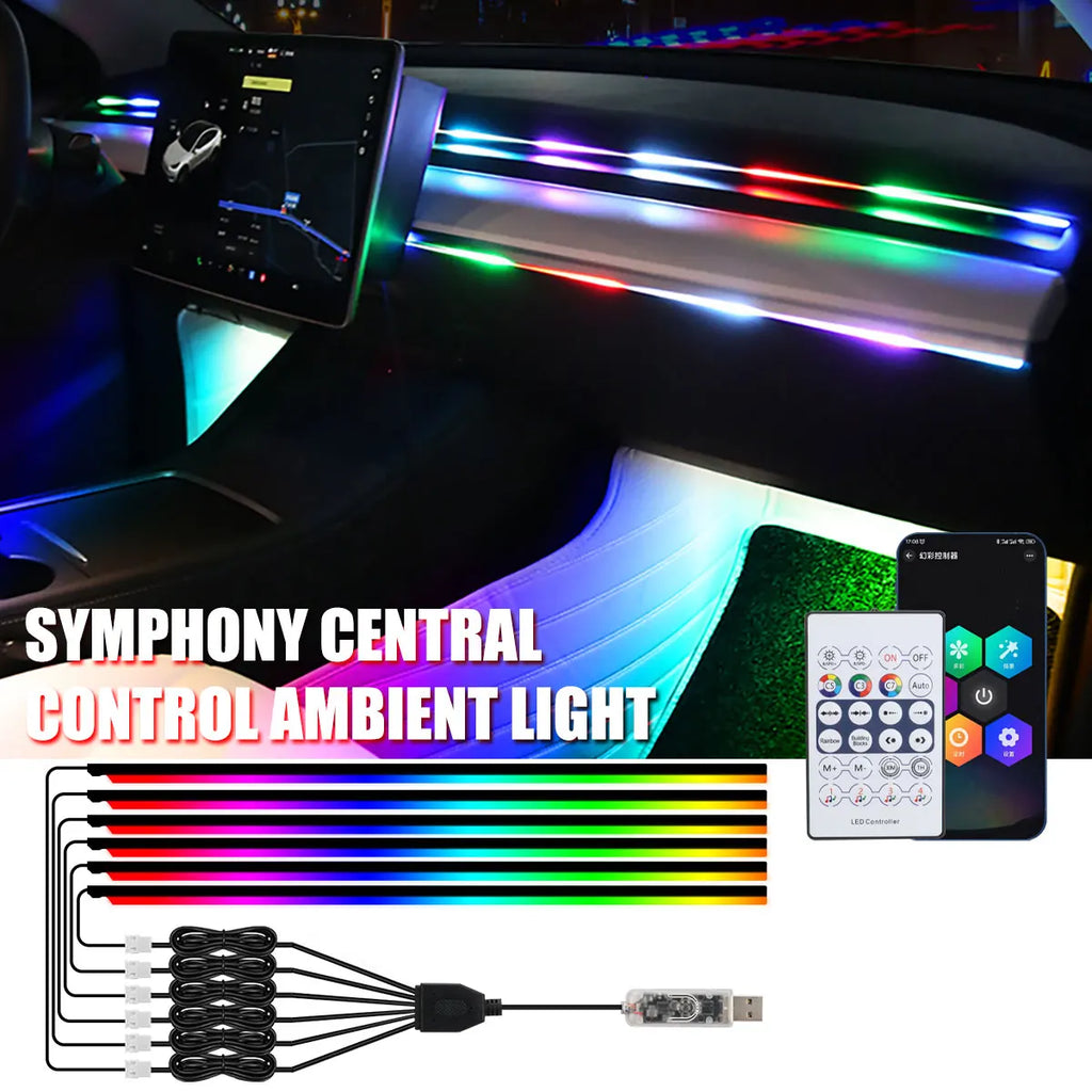 Luces Ambiente para Auto KEVANLY 10 en 1 – RGB con App, Control Remoto y Encendedor para Tesla y Autos Universales